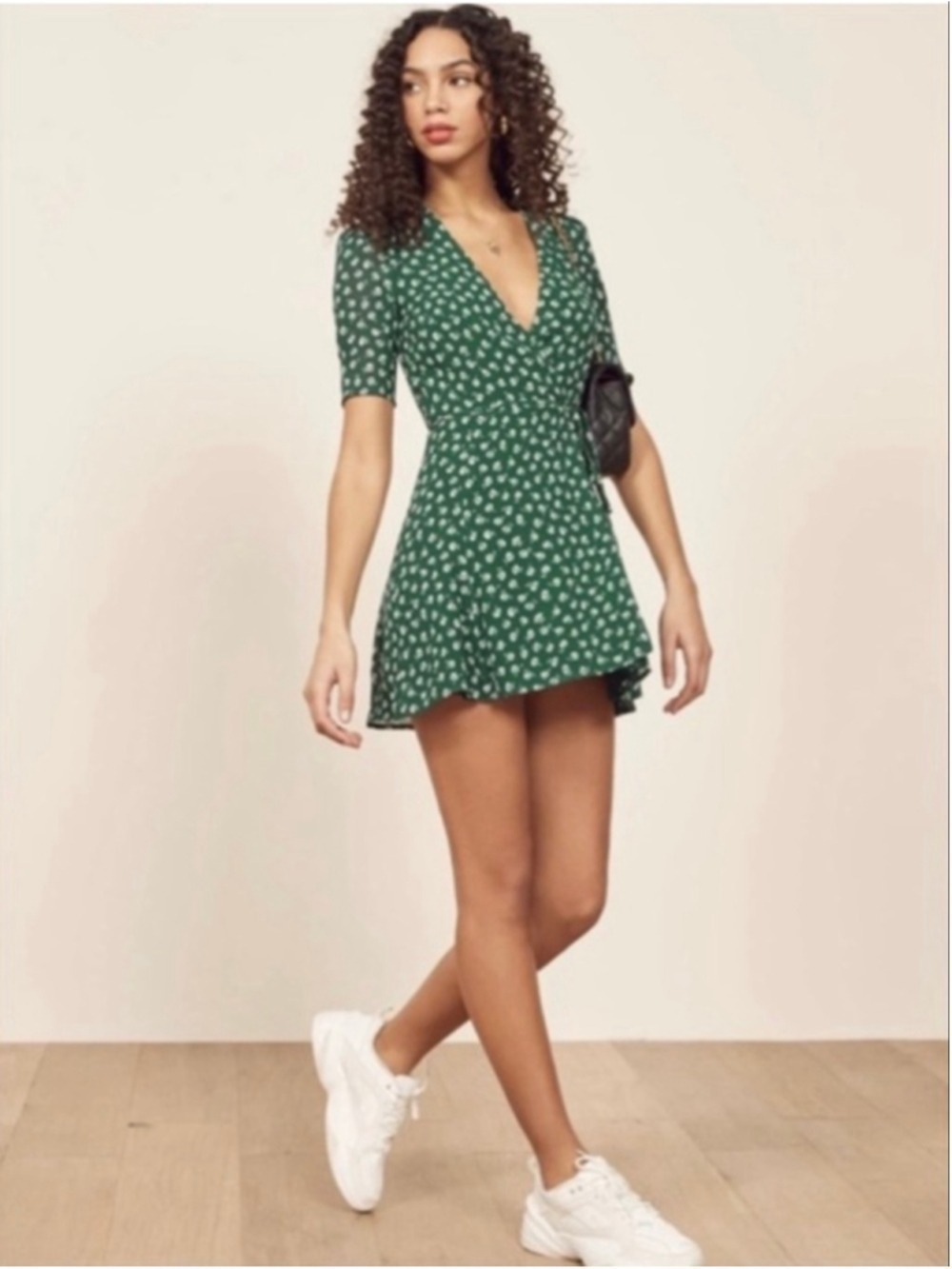 Reformation Lucky Wrap Dress Green Floral Mini Viscose Size M